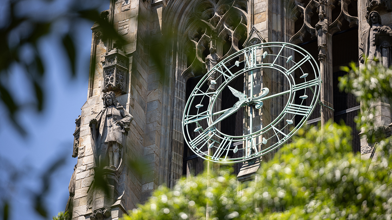 Detailed view of the beauty and grandeur of one of the clocks of Harkness Tower