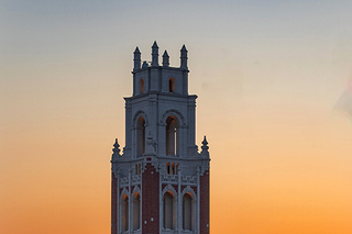 Bass Tower with sunset in background